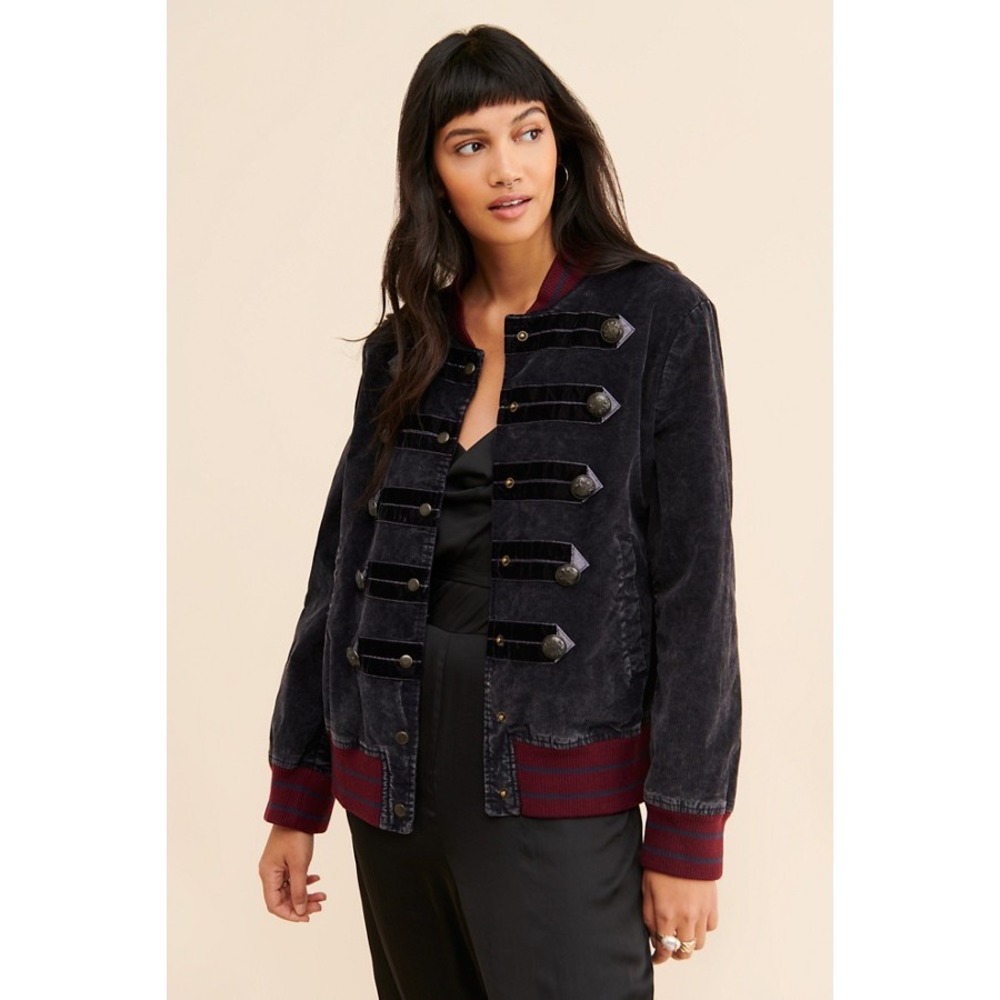 We The Free by Free People Atlas Corduroy Bomber Jacket Velvet Trim Large
